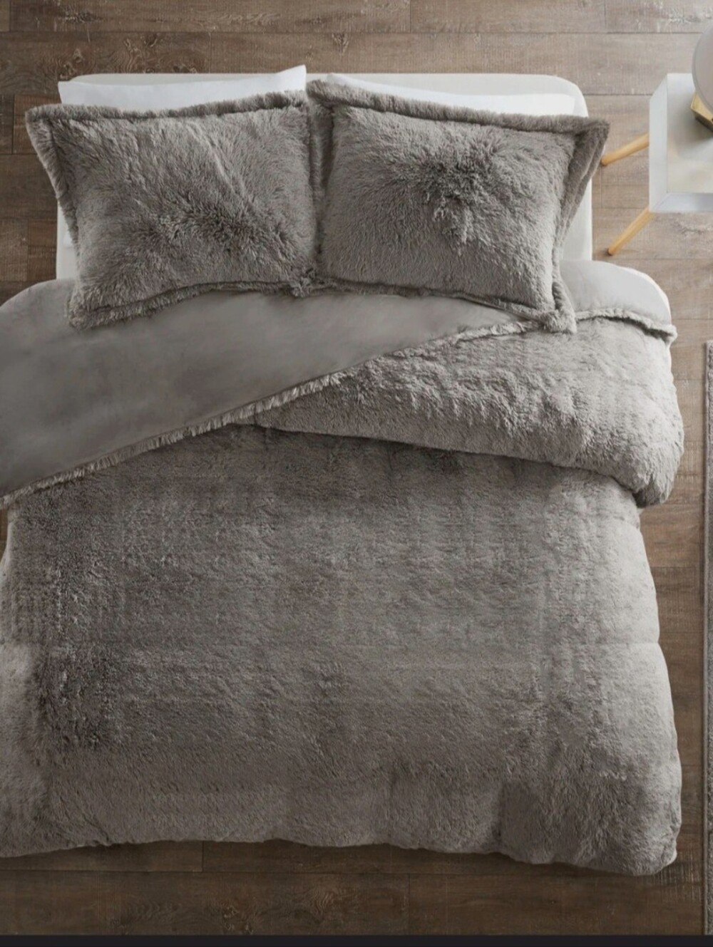Malea Grey Shaggy Faux Fur Ultra-Soft 2-Piece Twin Duvet Cover Set